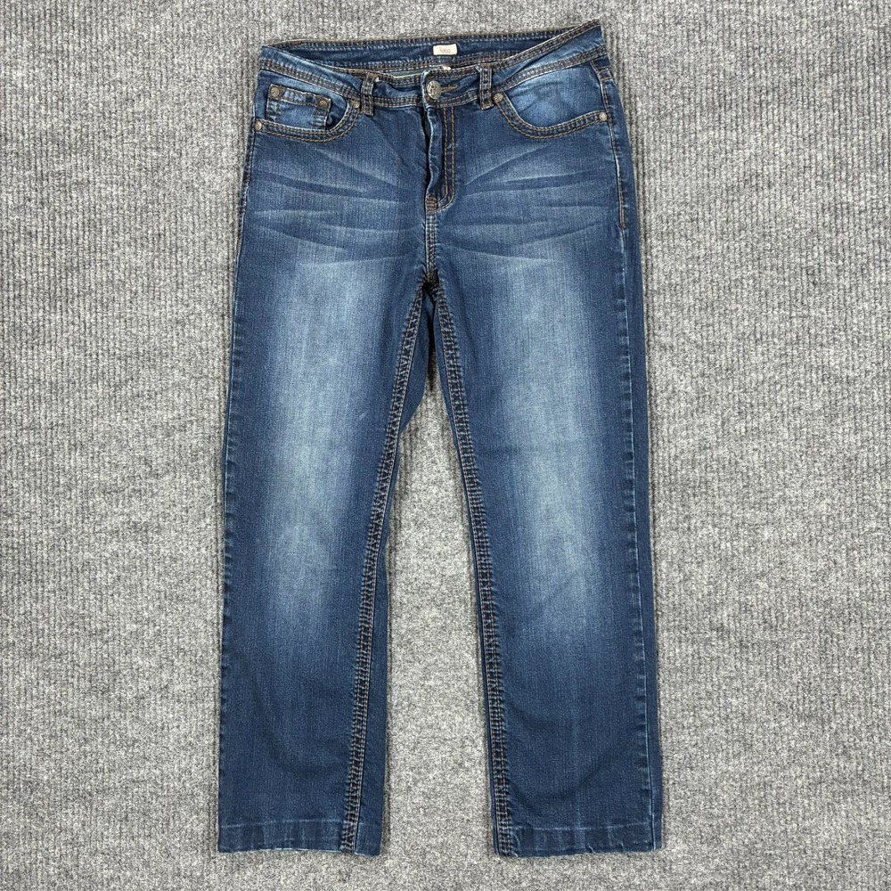Reba Womens Size 8 Straight Jeans Embellished Studded Pocket Denim Blue Y2K